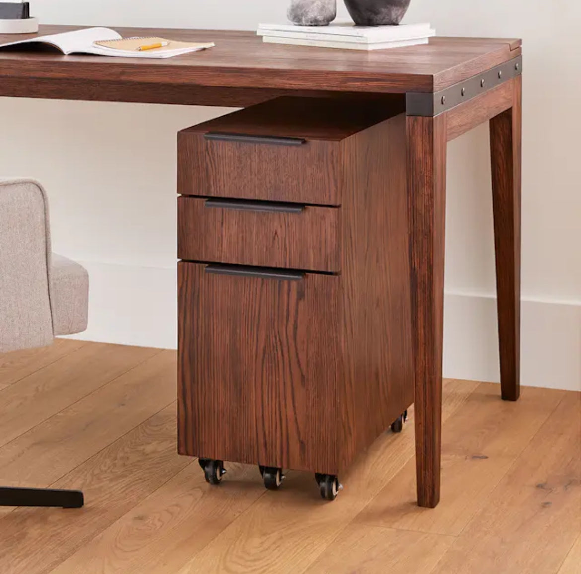 Madera 71" Desk and File Cabinet - Chestnut