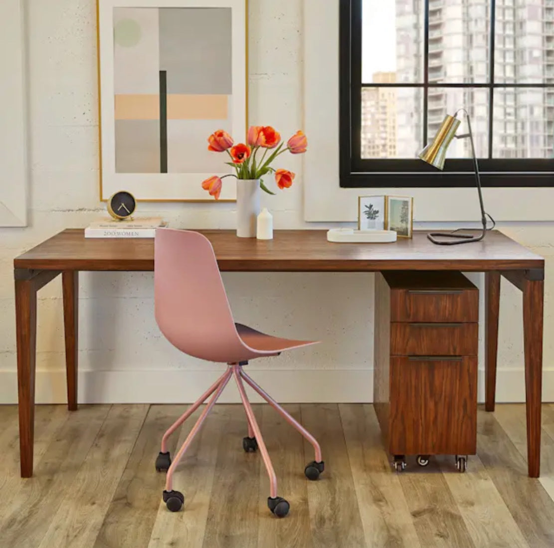 Madera 71" Desk and File Cabinet - Chestnut