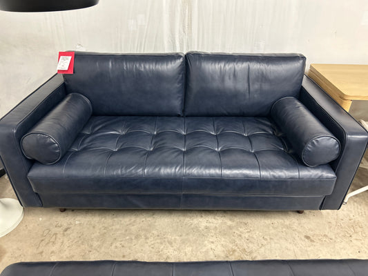 Sven 72in Tufted Leather Loveseat - Oxford Blue