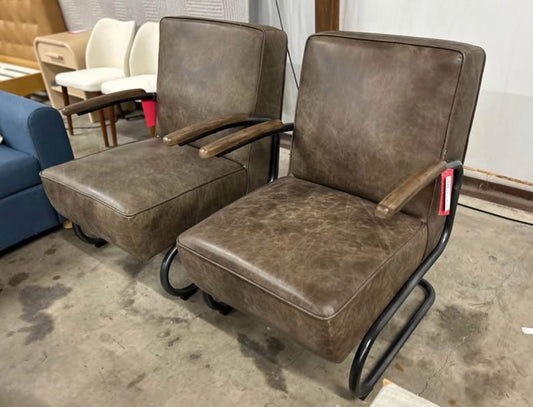 Pair of Moe's Home Collection Perth Club Chair Grazed Brown Leather
