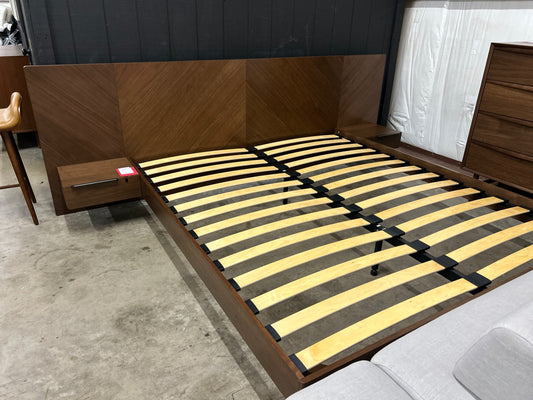 Nera California King Low Profile Bed With Nightstands Set - Walnut