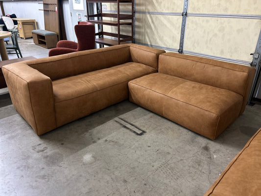 Cigar 94.5" Leather Reversible Sectional - Rawhide Tan