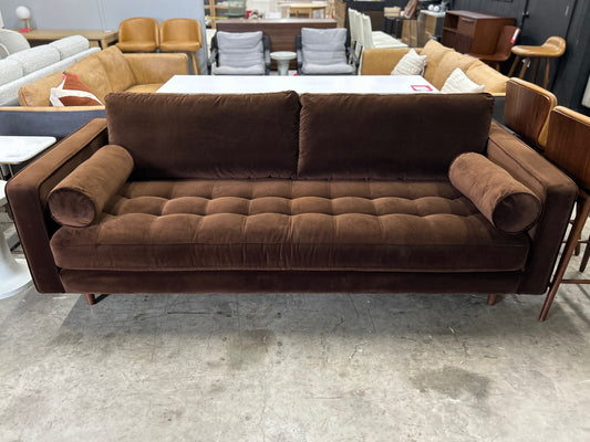 Sven 88in Tufted Velvet Sofa - Plush Pacific Brown