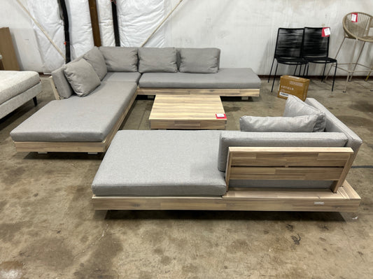Lubek 100.5in Outdoor Low Corner Sectional, Chaise, and Coffee Table - Beach Sand