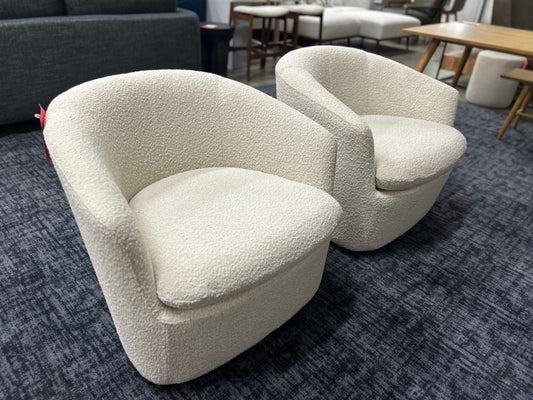 Pair Of Turoy 32.5in Swivel Lounge Chairs - Ivory Boucle