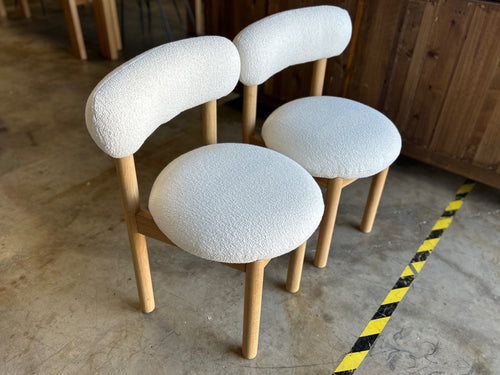 Pair of Munk Dining Chairs - White Oak and Ivory Wool Boucle