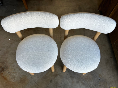 Pair of Munk Dining Chairs - White Oak and Ivory Wool Boucle
