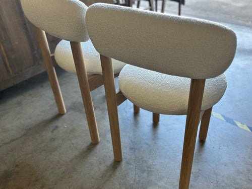 Pair of Munk Dining Chairs - White Oak and Ivory Wool Boucle