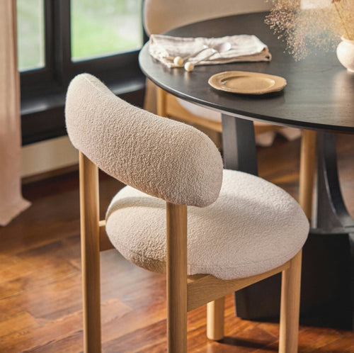 Pair of Munk Dining Chairs - White Oak and Ivory Wool Boucle