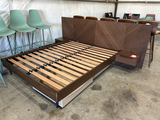 **see condition** Nera Queen Low Profile Bed With Nightstands Set - Walnut