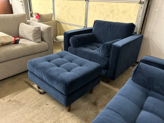 Sven 42in Tufted Velvet Lounge Chair and Ottoman - Plush Cascadia Blue