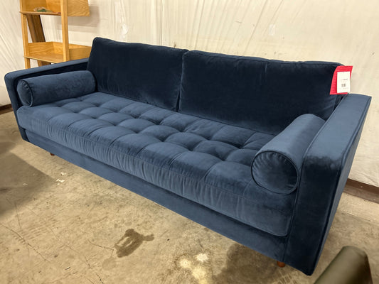 Sven 88in Tufted Velvet Sofa - Plush Cascadia Blue