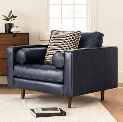 Sven 42" Tufted Leather Lounge Chair - Oxford Blue