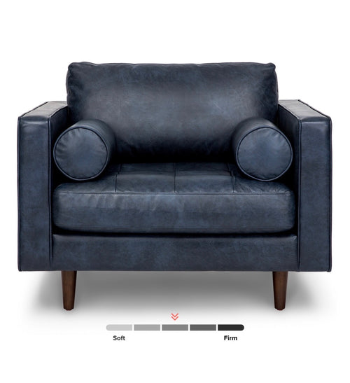 Sven 42" Tufted Leather Lounge Chair - Oxford Blue