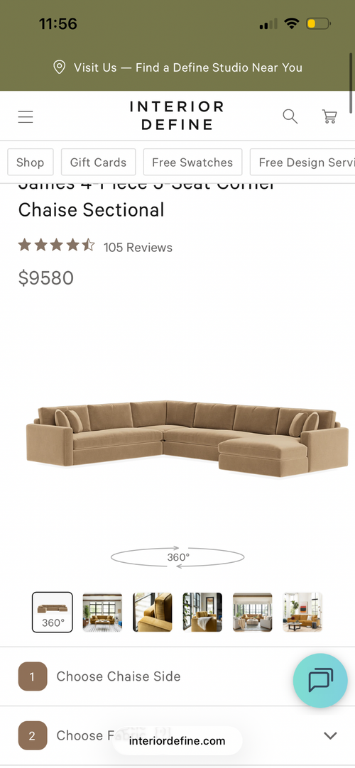 Interior Define James 4-Piece 5-Seat Corner Chaise Sectional