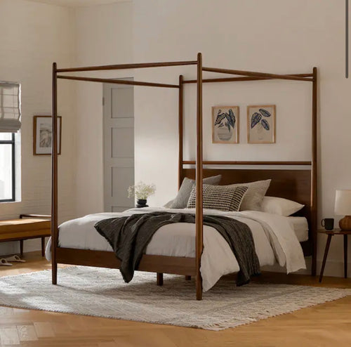 Lenia Queen Canopy Bed - Walnut