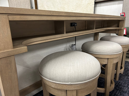 Brentwood Oak Bar Console and Swivel Stools - Sandstone Brown