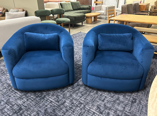 Pair of Interior Define Fiona Swivel Chairs - Cobalt Performance Plush Velvet