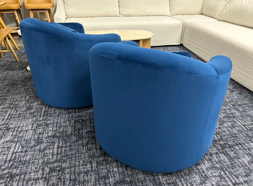 Pair of Interior Define Fiona Swivel Chairs - Cobalt Performance Plush Velvet