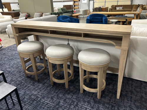 Brentwood Oak Bar Console and Swivel Stools - Sandstone Brown