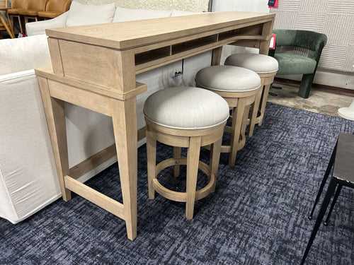 Brentwood Oak Bar Console and Swivel Stools - Sandstone Brown