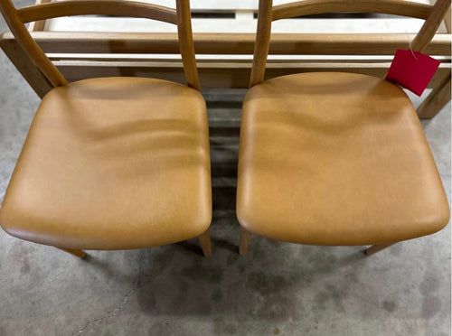 Pair of Article Wosla Leather Dining Chairs - Oak & Taos Tan