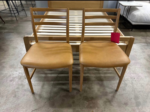 Pair of Article Wosla Leather Dining Chairs - Oak & Taos Tan