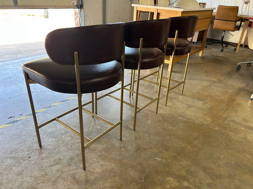 Set of 3 Interior Define Hollis Leather Counter Stools- Cognac