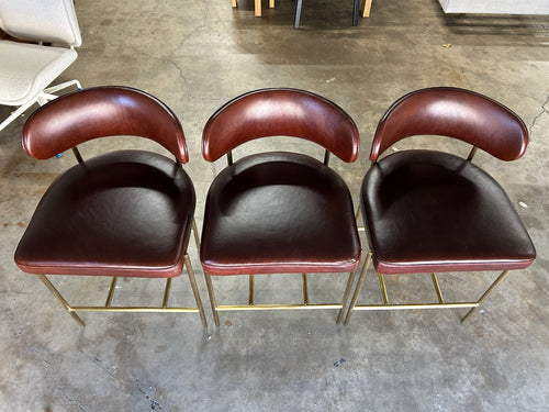 Set of 3 Interior Define Hollis Leather Counter Stools- Cognac