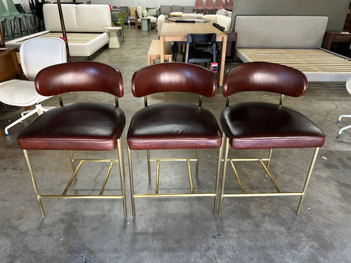 Set of 3 Interior Define Hollis Leather Counter Stools- Cognac