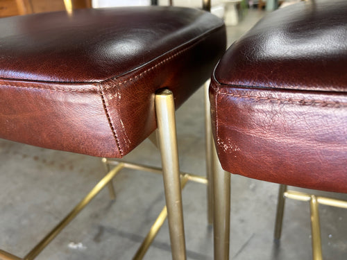 Set of 3 Interior Define Hollis Leather Counter Stools- Cognac