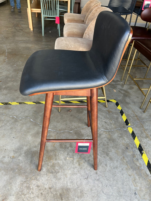 Sede Leather Swivel Bar Stool - Walnut and Black