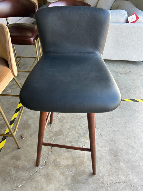 Sede Leather Swivel Bar Stool - Walnut and Black