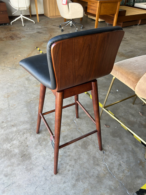 Sede Leather Swivel Bar Stool - Walnut and Black