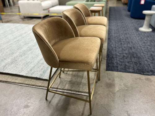 Set of 3 Interior Define Graham Counter Stools- Camel Performance Plush Velvet