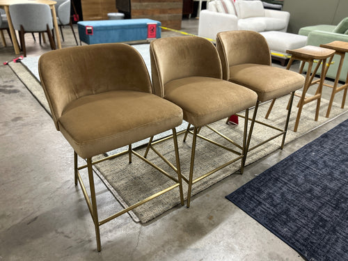 Set of 3 Interior Define Graham Counter Stools- Camel Performance Plush Velvet