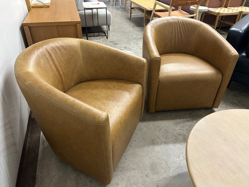 Pair of Interior Define Tegan Leather Swivel Chairs - Palomino