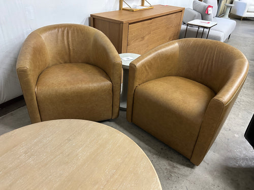 Pair of Interior Define Tegan Leather Swivel Chairs - Palomino