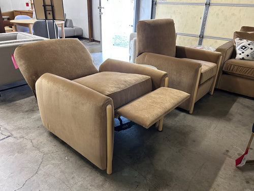 Pair of Interior Define Carise Recliners- Camel Performance Plush Velvet