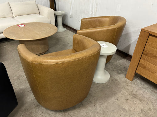 Pair of Interior Define Tegan Leather Swivel Chairs - Palomino