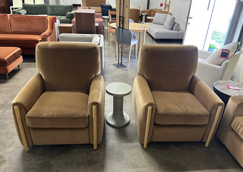 Pair of Interior Define Carise Recliners- Camel Performance Plush Velvet