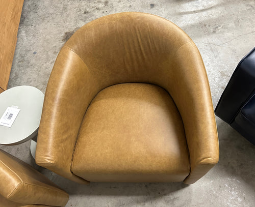 Pair of Interior Define Tegan Leather Swivel Chairs - Palomino