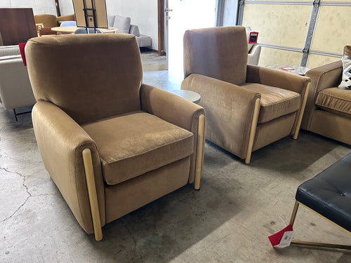 Pair of Interior Define Carise Recliners- Camel Performance Plush Velvet