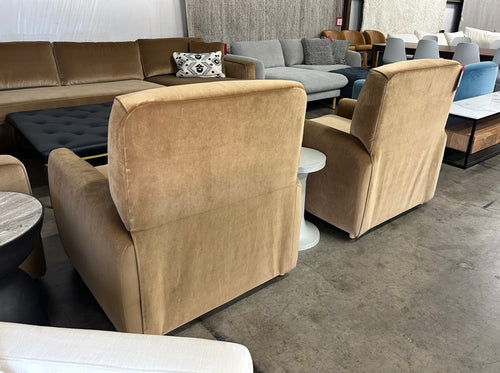 Pair of Interior Define Carise Recliners- Camel Performance Plush Velvet