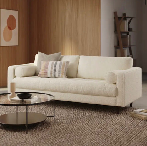 Sven 88" Tufted Sofa - Ivory Wool Bouclé