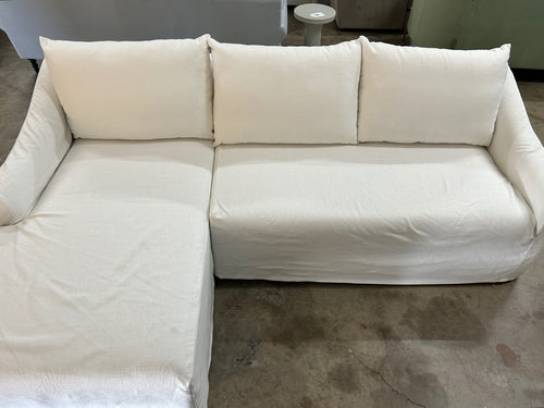 Interior Define Dixon Slipcovered 3-Seat Left Chaise Sectional- Parchment Luxe Natural Linen