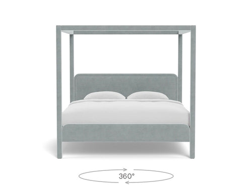 Interior Define Rowan King Fully Upholstered Canopy Bed- Spa Performance Plush Velvet