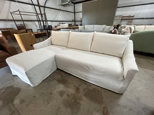 Interior Define Dixon Slipcovered 3-Seat Left Chaise Sectional- Parchment Luxe Natural Linen
