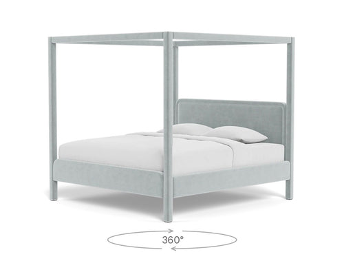 Interior Define Rowan King Fully Upholstered Canopy Bed- Spa Performance Plush Velvet