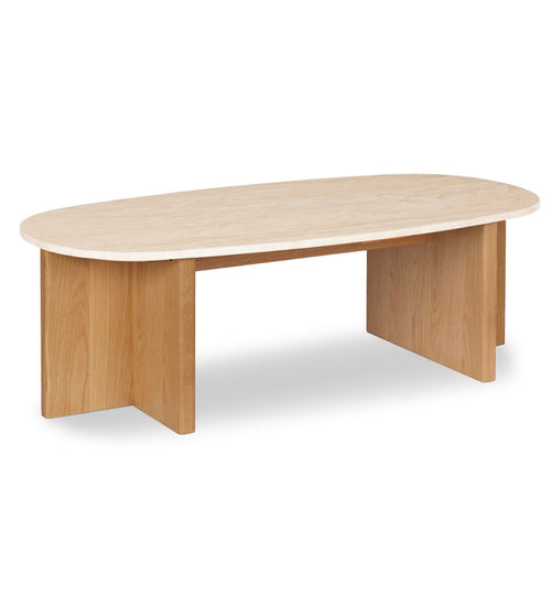 Sporo 47.25" Travertine Coffee Table - Natural Oak